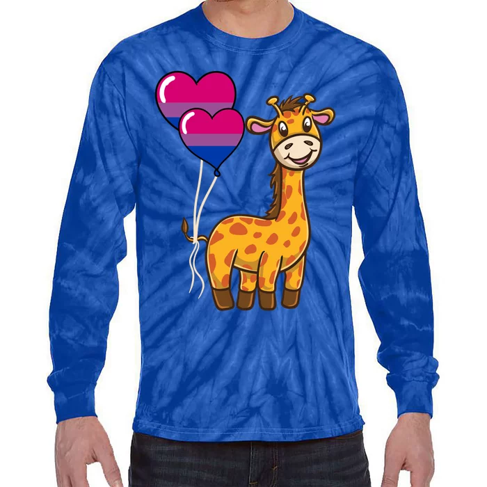 Giraffe Heart Balloon Bisexual Pride Gift Tie-Dye Long Sleeve Shirt