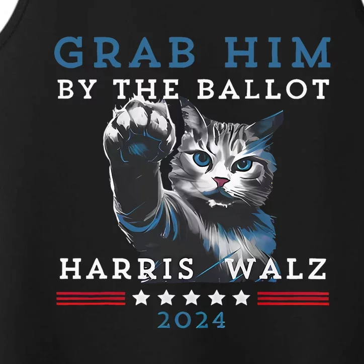 Grab Him By The Ballot Childless Cat Lady Vote Harris Walz Performance Tank