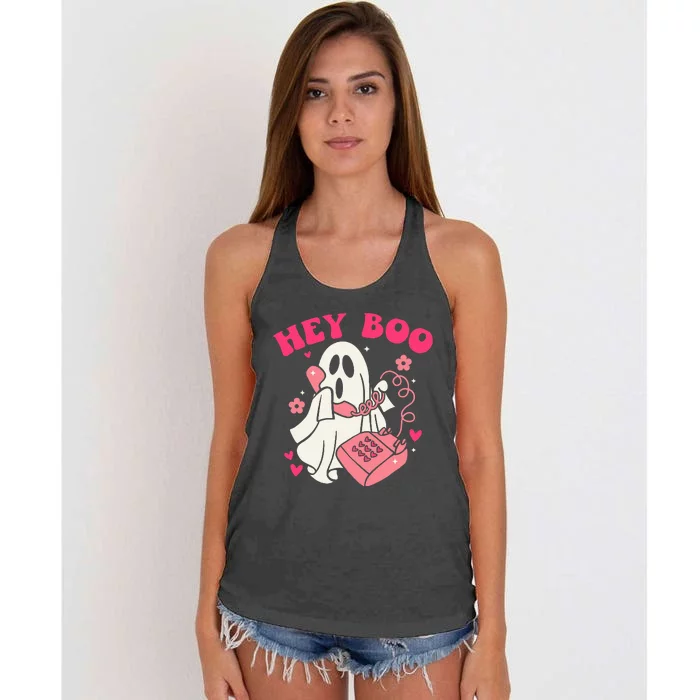 Groovy Hey Boo Cute Ghost Funny Halloween Women's Knotted Racerback Tank