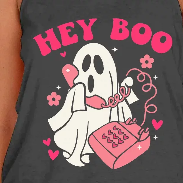 Groovy Hey Boo Cute Ghost Funny Halloween Women's Knotted Racerback Tank