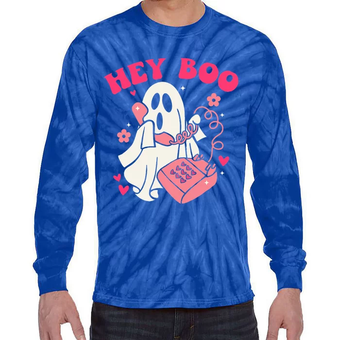 Groovy Hey Boo Cute Ghost Funny Halloween Tie-Dye Long Sleeve Shirt