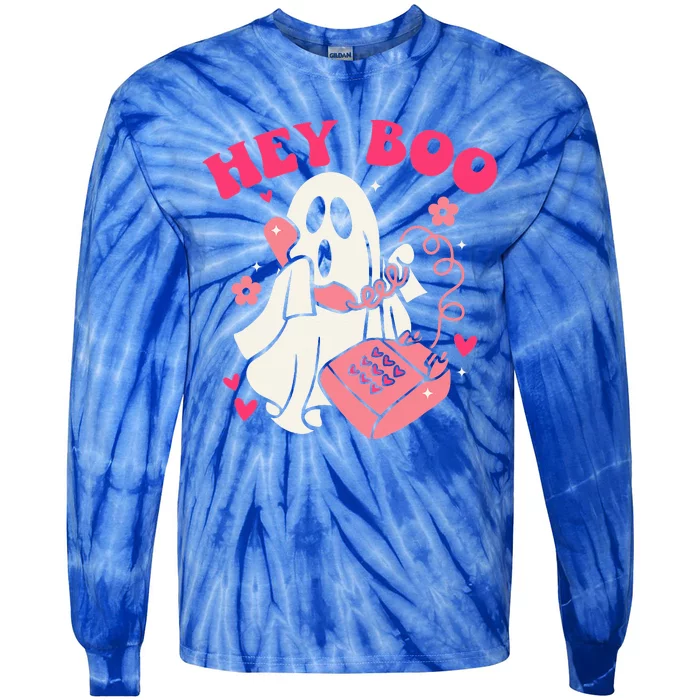 Groovy Hey Boo Cute Ghost Funny Halloween Tie-Dye Long Sleeve Shirt