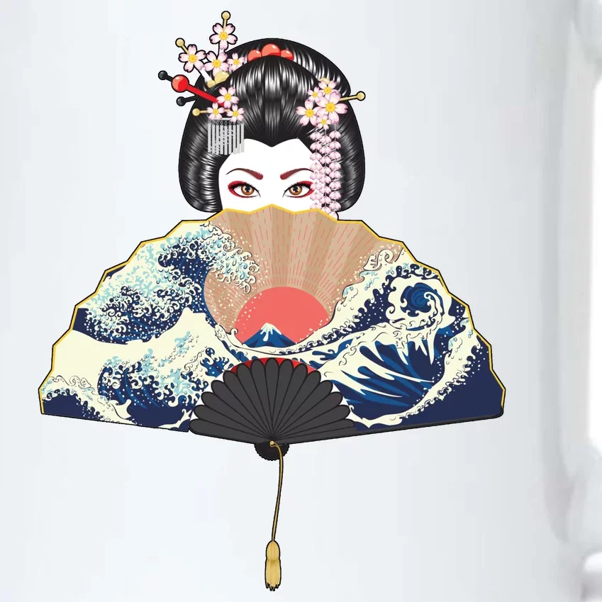 Geisha Hiding Behind Fan Wave Retro Japanese Art Graphic Black Color Changing Mug