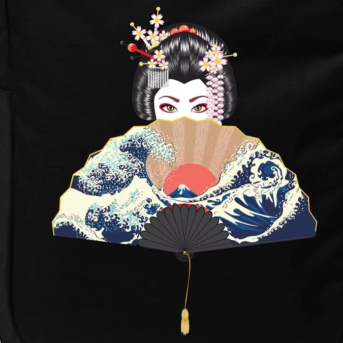 Geisha Hiding Behind Fan Wave Retro Japanese Art Graphic Impact Tech Backpack