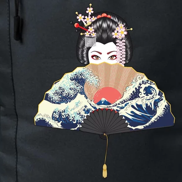 Geisha Hiding Behind Fan Wave Retro Japanese Art Graphic Daily Commute Backpack