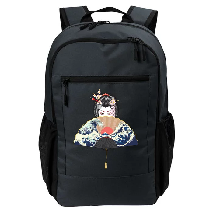 Geisha Hiding Behind Fan Wave Retro Japanese Art Graphic Daily Commute Backpack