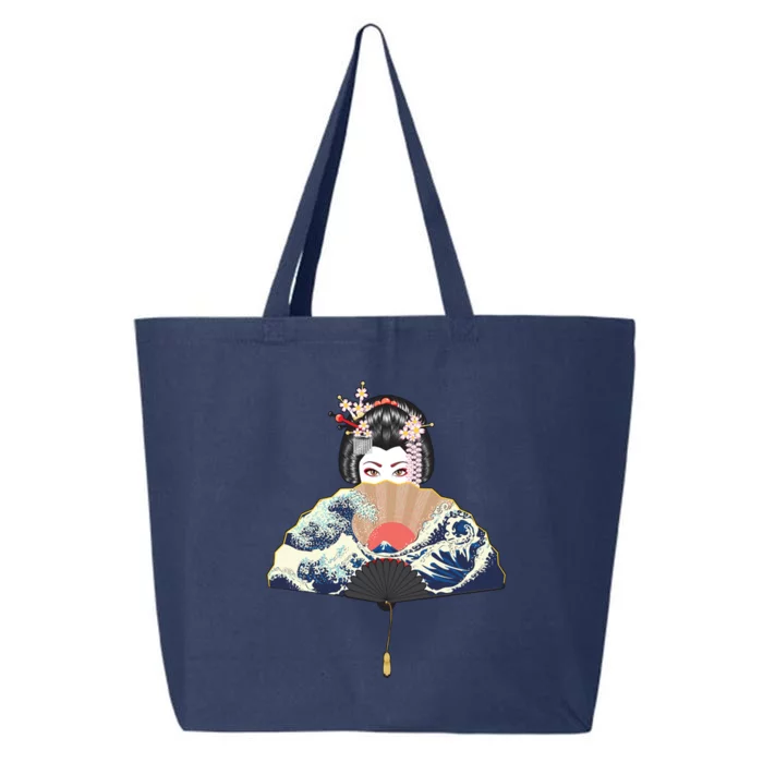 Geisha Hiding Behind Fan Wave Retro Japanese Art Graphic 25L Jumbo Tote