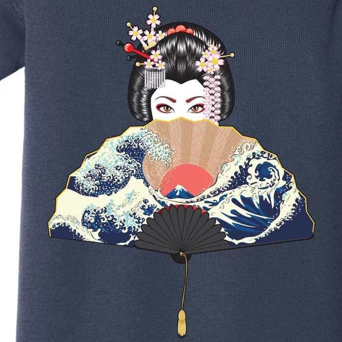 Geisha Hiding Behind Fan Wave Retro Japanese Art Graphic Baby Bodysuit