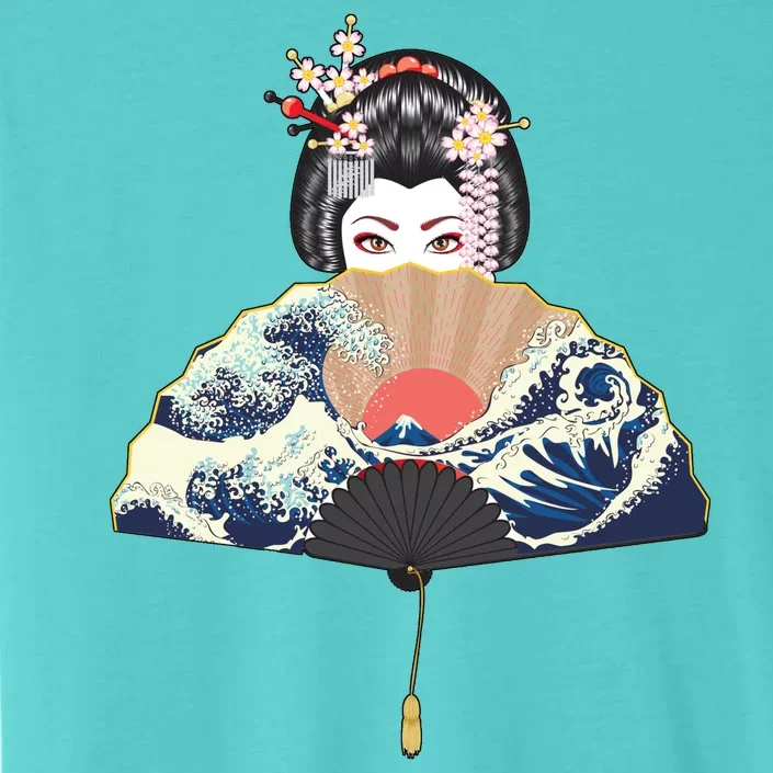 Geisha Hiding Behind Fan Wave Retro Japanese Art Graphic ChromaSoft Performance T-Shirt