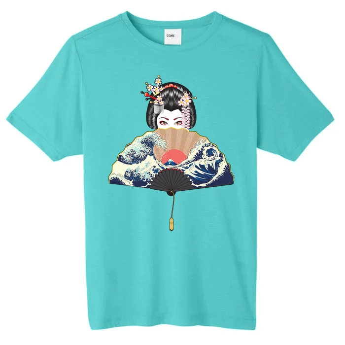 Geisha Hiding Behind Fan Wave Retro Japanese Art Graphic ChromaSoft Performance T-Shirt