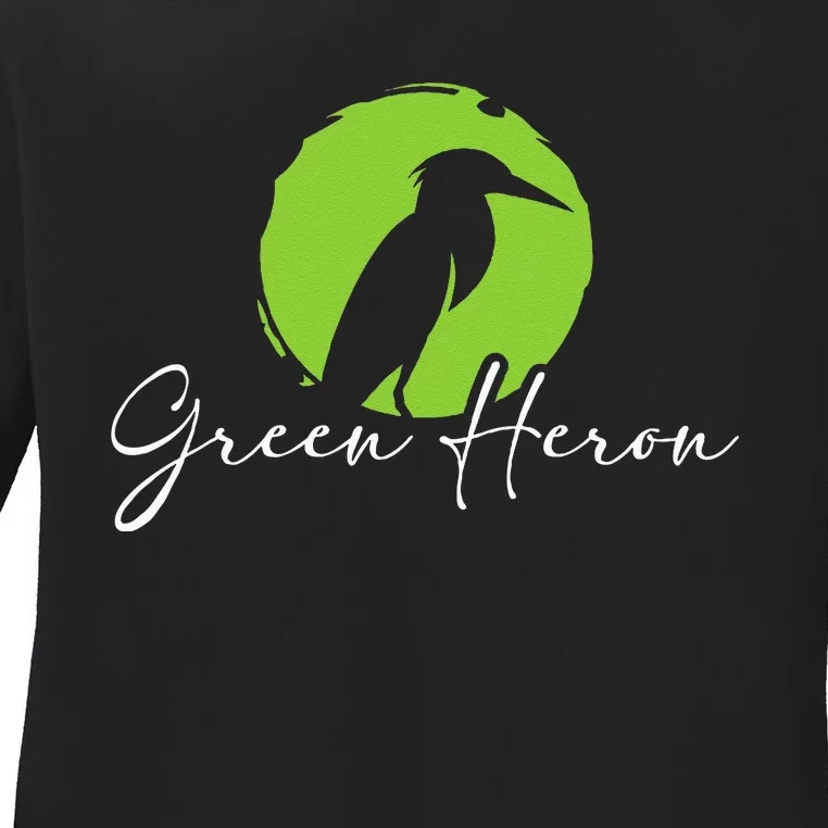 Green Heron Bird Watching Birder Bird Watcher Ladies Long Sleeve Shirt