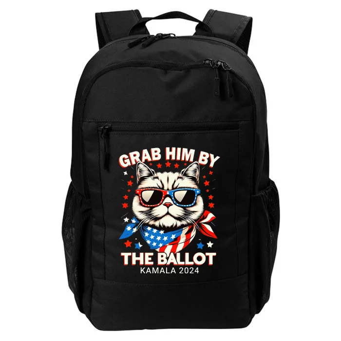 Grab Him By The Ballot Kamala 2024 Cat Lady Usa Flag Design Daily Commute Backpack