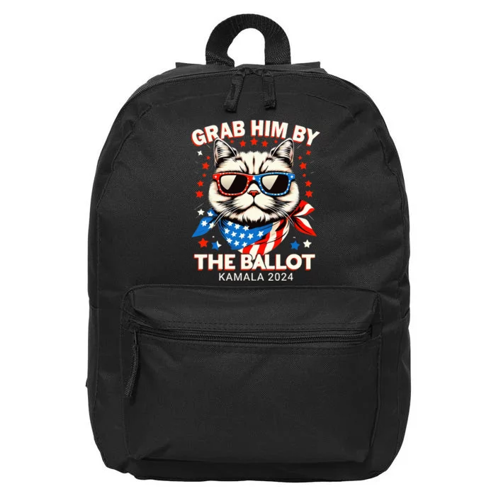 Grab Him By The Ballot Kamala 2024 Cat Lady Usa Flag Design 16 in Basic Backpack