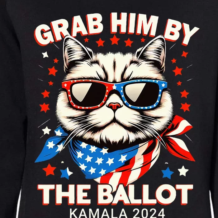 Grab Him By The Ballot Kamala 2024 Cat Lady Usa Flag Design Womens California Wash Sweatshirt