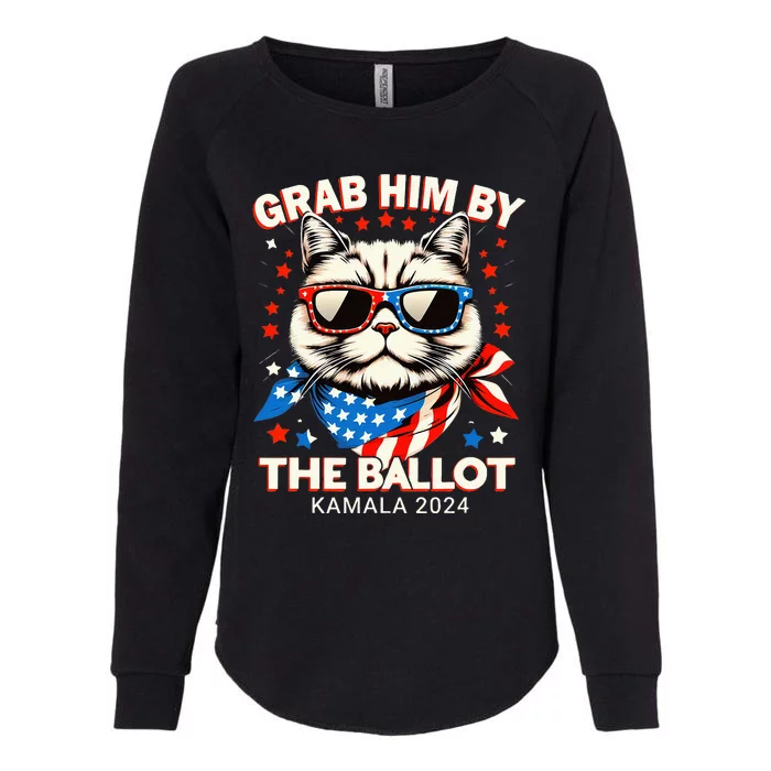 Grab Him By The Ballot Kamala 2024 Cat Lady Usa Flag Design Womens California Wash Sweatshirt