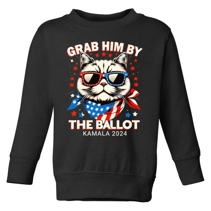 Grab Him By The Ballot Kamala 2024 Cat Lady Usa Flag Design Toddler Sweatshirt