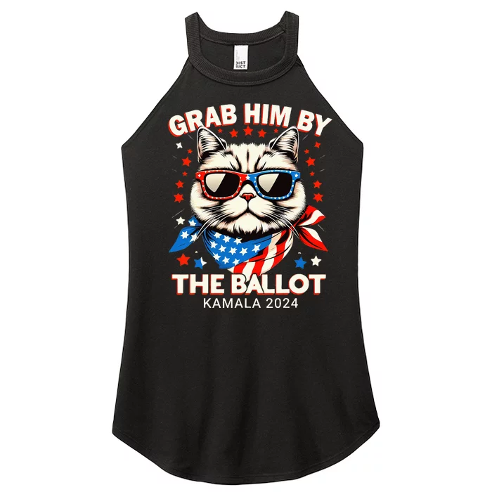 Grab Him By The Ballot Kamala 2024 Cat Lady Usa Flag Design Women’s Perfect Tri Rocker Tank