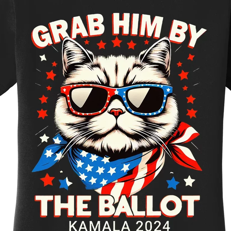 Grab Him By The Ballot Kamala 2024 Cat Lady Usa Flag Design Women's T-Shirt