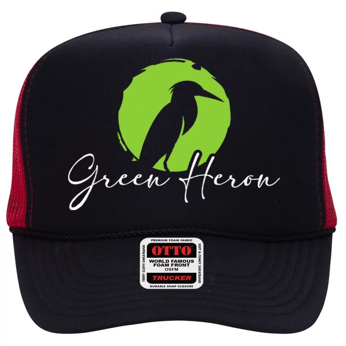 Green Heron Bird Watching Birder BirdWatcher High Crown Mesh Trucker Hat