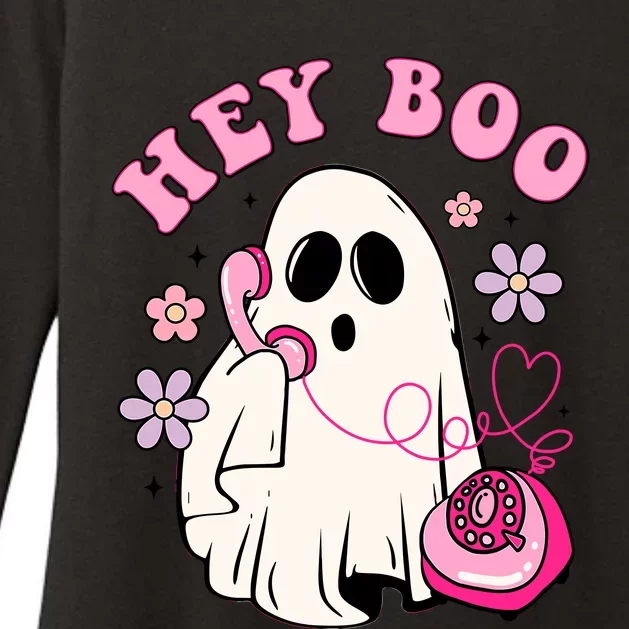 Groovy Hey Boo Cute Ghost Funny Halloween Girl Kids Womens CVC Long Sleeve Shirt