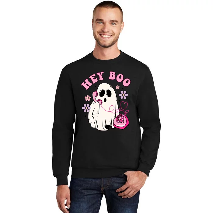 Groovy Hey Boo Cute Ghost Funny Halloween Girl Kids Tall Sweatshirt