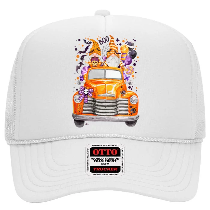 Gnome Halloween Boo Truck High Crown Mesh Trucker Hat