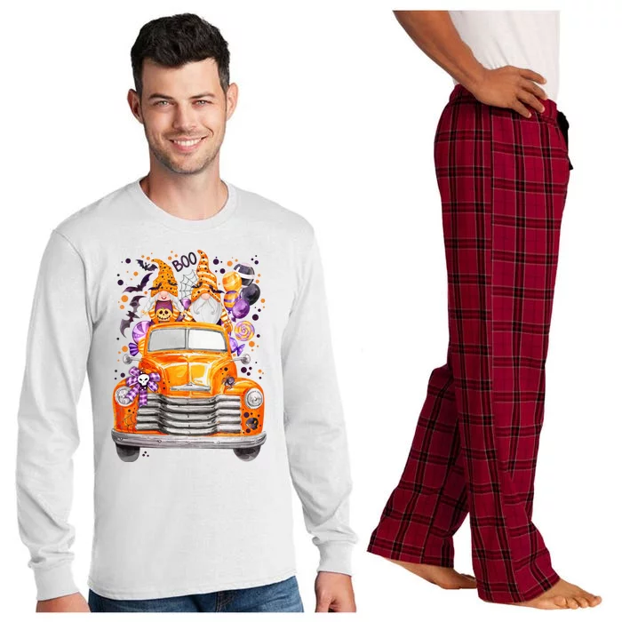 Gnome Halloween Boo Truck Long Sleeve Pajama Set