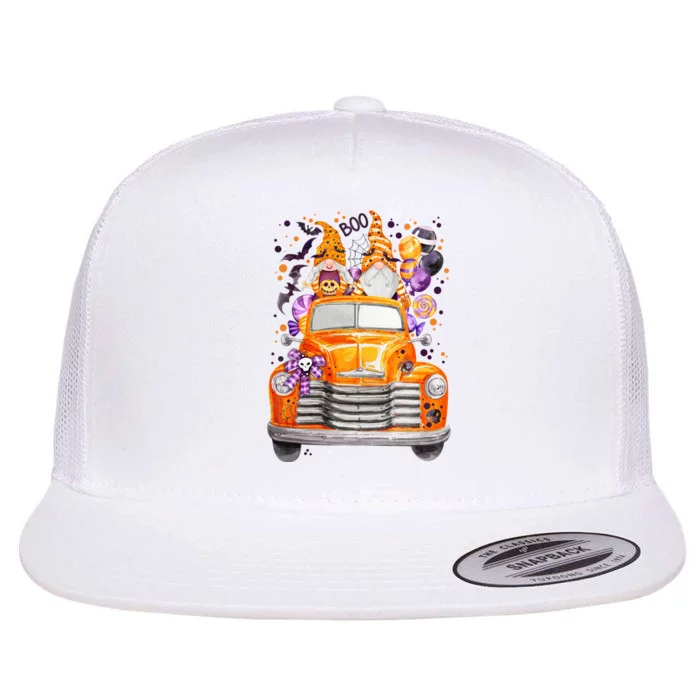 Gnome Halloween Boo Truck Flat Bill Trucker Hat