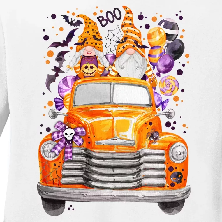 Gnome Halloween Boo Truck Ladies Long Sleeve Shirt