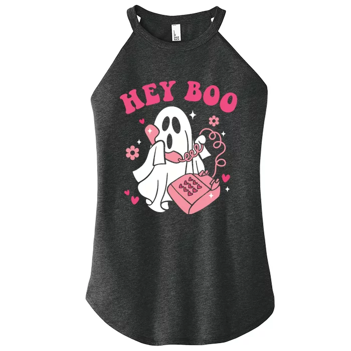 Groovy Hey Boo Cute Ghost Funny Halloween Women’s Perfect Tri Rocker Tank