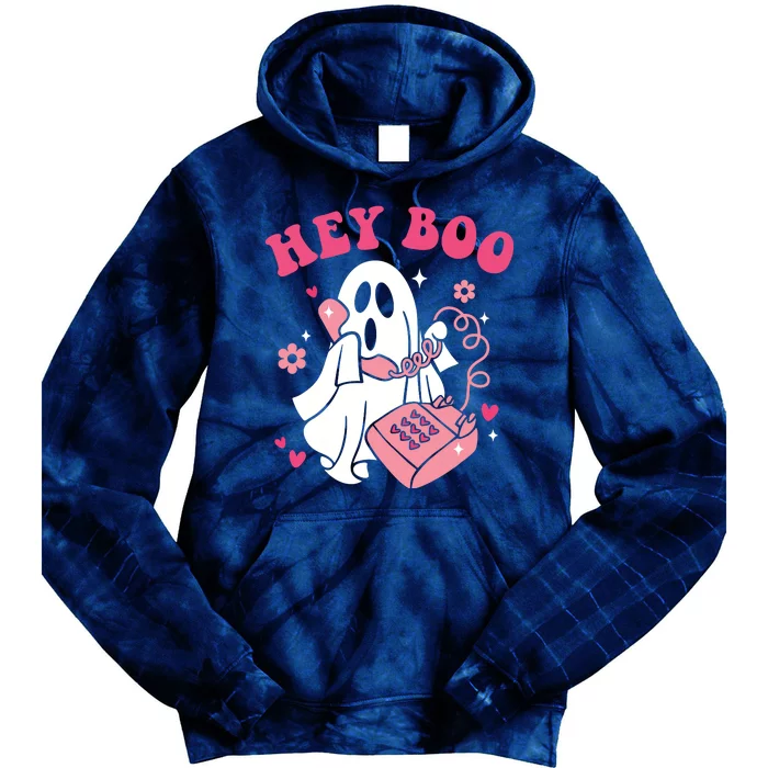 Groovy Hey Boo Cute Ghost Funny Halloween Tie Dye Hoodie