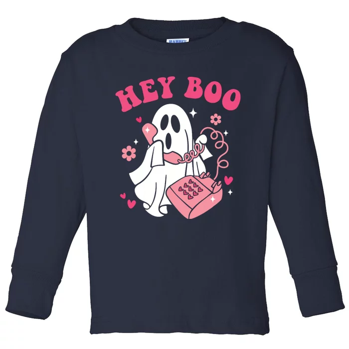 Groovy Hey Boo Cute Ghost Funny Halloween Toddler Long Sleeve Shirt