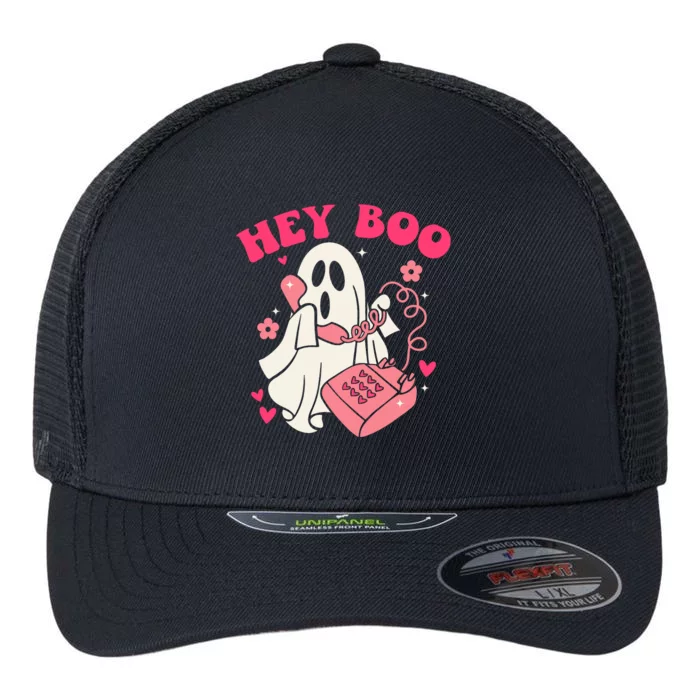 Groovy Hey Boo Cute Ghost Funny Halloween Flexfit Unipanel Trucker Cap