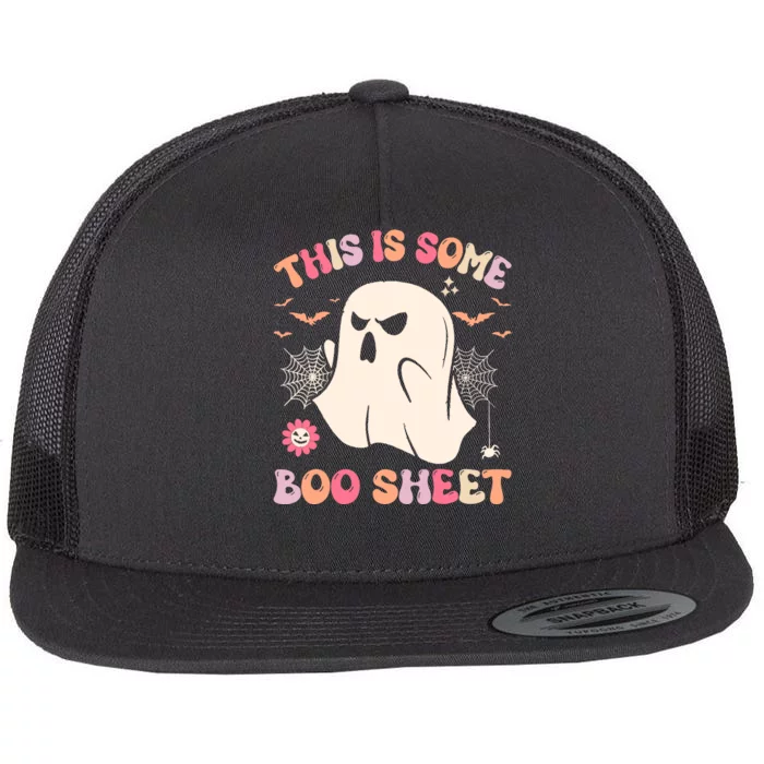 Groovy Halloween Boo Ghost Costume This Is Some Boo Sheet Flat Bill Trucker Hat