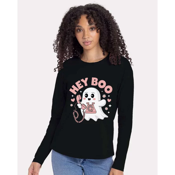 Groovy Hey Boo Cute Ghost Funny Halloween Womens Cotton Relaxed Long Sleeve T-Shirt