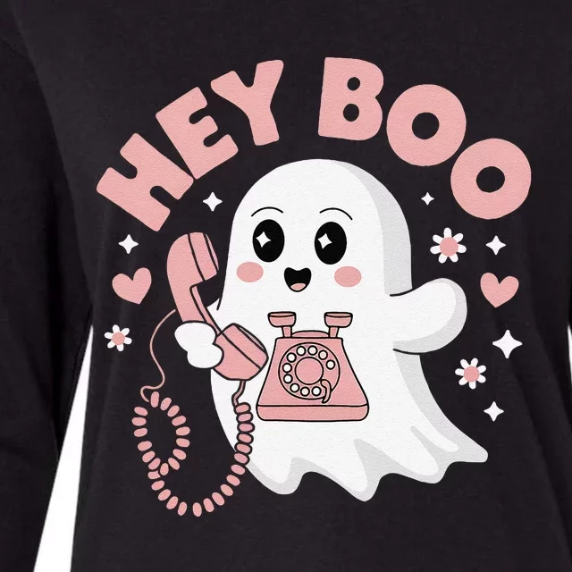 Groovy Hey Boo Cute Ghost Funny Halloween Womens Cotton Relaxed Long Sleeve T-Shirt