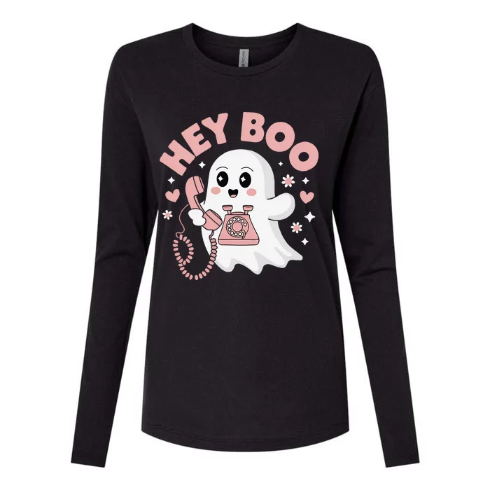 Groovy Hey Boo Cute Ghost Funny Halloween Womens Cotton Relaxed Long Sleeve T-Shirt