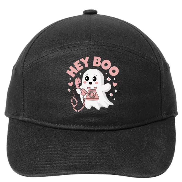 Groovy Hey Boo Cute Ghost Funny Halloween 7-Panel Snapback Hat