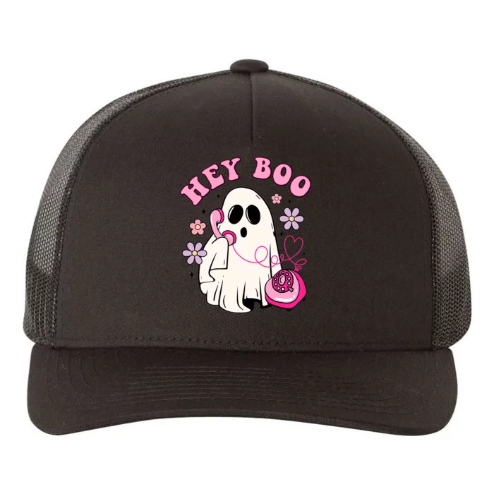 Groovy Hey Boo Cute Ghost Funny Halloween Breast Cancer Awareness Yupoong Adult 5-Panel Trucker Hat