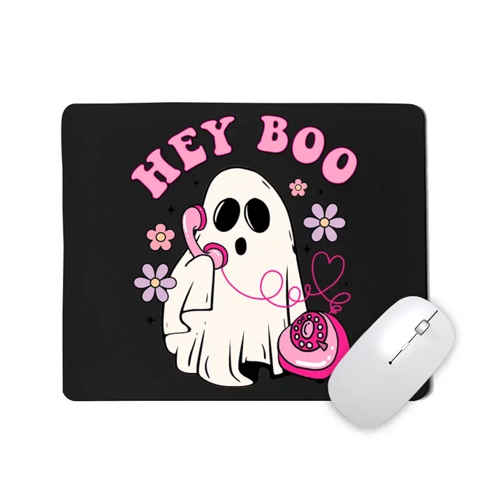 Groovy Hey Boo Cute Ghost Funny Halloween Breast Cancer Awareness Mousepad