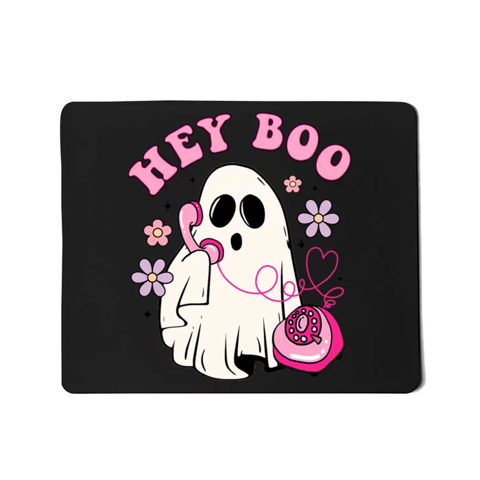 Groovy Hey Boo Cute Ghost Funny Halloween Breast Cancer Awareness Mousepad