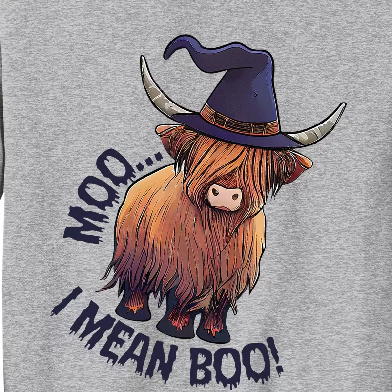 Ghost Highland Cow Moo I Mean Boo Pumpkin Funny Halloween Tall Sweatshirt