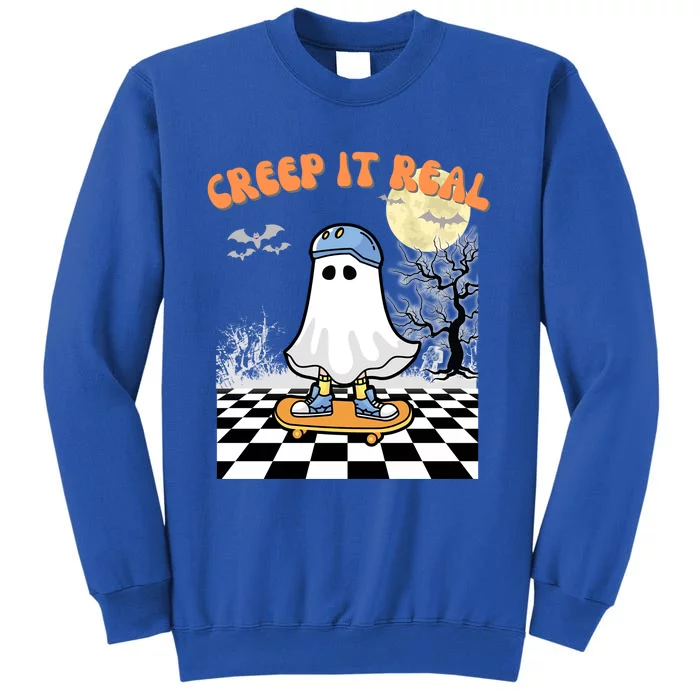 Groovy Halloween Creep It Real Retro Skateboarding Ghost Gift Sweatshirt