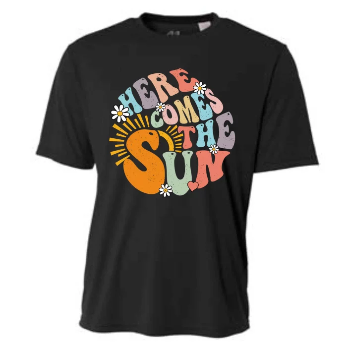 Groovy Here Comes The Sun Flower Summer Family Vacation 2024 Gift Cooling Performance Crew T-Shirt