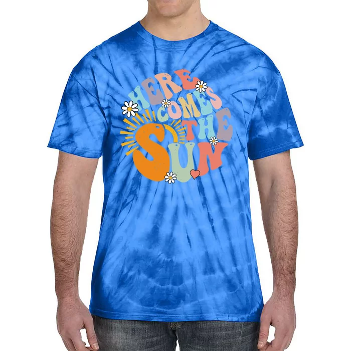 Groovy Here Comes The Sun Flower Summer Family Vacation 2024 Gift Tie-Dye T-Shirt