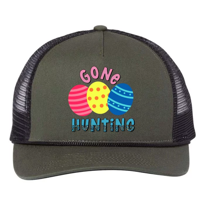 Gone Hunting Colorful Easter Eggs Funny Easter Egg Hunting Gift Retro Rope Trucker Hat Cap