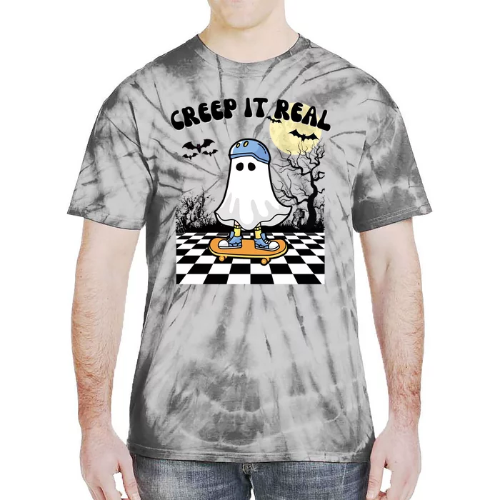 Groovy Halloween Creep It Real Retro Skateboarding Ghost Meaningful Gift Tie-Dye T-Shirt