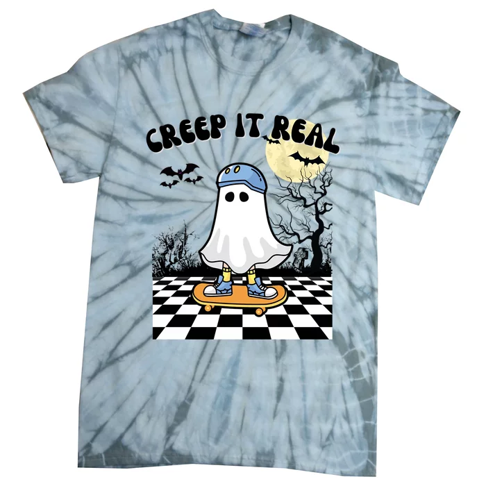 Groovy Halloween Creep It Real Retro Skateboarding Ghost Meaningful Gift Tie-Dye T-Shirt