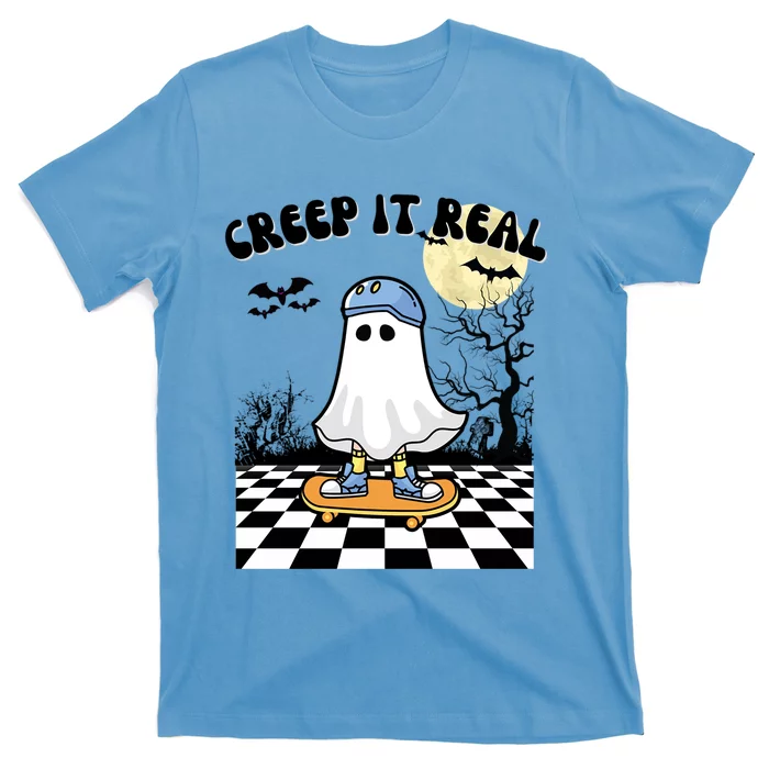 Groovy Halloween Creep It Real Retro Skateboarding Ghost Meaningful Gift T-Shirt