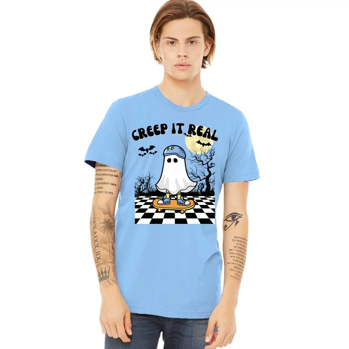 Groovy Halloween Creep It Real Retro Skateboarding Ghost Meaningful Gift Premium T-Shirt